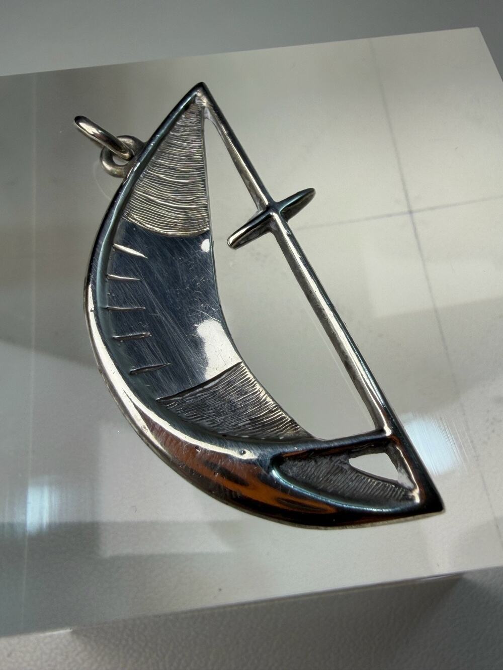 Vintage Silver Modernist Sailboat Pendant Abstract Geometric Nautical